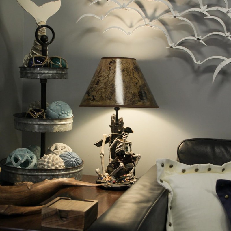 Zeckos 21-Inch High Caribbean Pirate Skeleton Table Lamp with Treasure