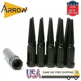 ARROW 24x 4.5" Black M14x1.5 Spline Safety Spike Lug Nut &Key Fit Ford F150 & Lincoln