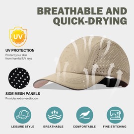 Oversize XXL Mens Quick Dry Baseball Cap for Big Head Cooling Breathable Mesh Sports Cap Lightweight Snapback Hat Black Khaki