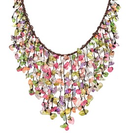 AeraVida Eccentric Stylish Multi-Colored Glass Shards Waterfall Bib Handmade Necklace For Women | Statement Necklace for Beach Accessories