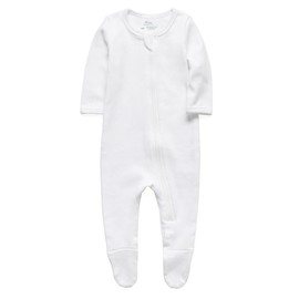 O2 BABY Baby Boys Girls Organic Cotton Zip Front Sleeper Pajamas, Footed Sleep 'n Play （0-3Months, Ivory）