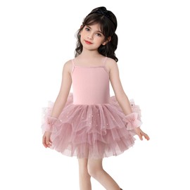 CARTEEL Toddler Girls Ballet Dress Toddler Dance Leotard Tutu with Shiny Tulle Ballerina Costume with Tulle Cuffs (US, Age, 2 Years, 4 Years, Ballet Dusty Pink)