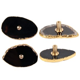 Cheungshing Set of 4 Gold Plated Edge Agate Slice Knobs, Agate Geode Stone Drawer Pull Handles with Screws for Home Office Dresser Wardrobe Decor, Black