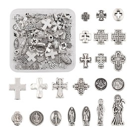 KISSITTY 88pcs Tibetan Rosary Cross Beads Antique Silver Crucifix Holy Metal Spacers Prayer Beads for DIY Women Men Rosary Bracelets Necklaces Jewelry Making Crafts Key Chains
