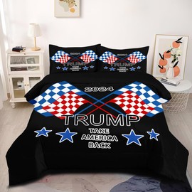 CCoutueChen Black Trump Print Comforter Set King Size, American Flag Bedding Set for Adult Teens, 3 Pieces Soft Fluffy Down Comforter with 2 Pillowcases
