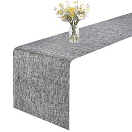 GIVERARE Table Runner, 12x107in Heat-Resistant Woven Vinyl Long Tabletop, Non-Slip Washable PVC Table Runners, Easy to Clean Premium Plastic Dresser Cover for Wedding, Decor, Home (Black+Gray)