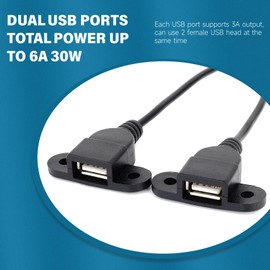 DC 12V 24V to 5V 6A 30W Dual USB Female DC Buck Converter Adapter Step Down Charging Module，USB Female Head with Screw Hole can be Used for Panel Installation