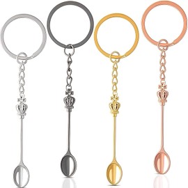 Ezranova Mini Spoon Keychain, 4PCS Tiny Tea spoon, Mini Crown Keychain Pendant Necklace, Gadget for Men Women Backpack Pendant Party Favors, Ring for Filling Vials with Salts, Sand
