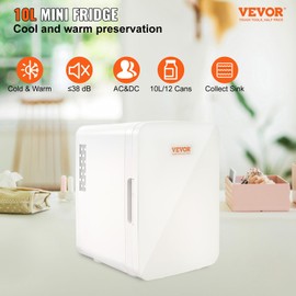 VEVOR Mini Fridge,10L/12 Can Luxury Skin Care Refrigerator, Small Beverage Fridges for Bedroom Office Dorm Car Travel, AC/DC Cooler & Heat for Foods, Drink, Breast Milk Storage & Chill, White