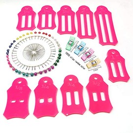 LNKA Bias Tape Maker 10pcs Multi-Sizes Folding Fabric and Biasing Strips Roll Tool Set with 40 pcs of Quilting Pins (Pink Color)