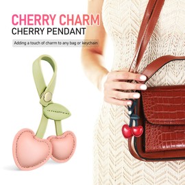 LIFKOME 2pcs Leather Cherry Bag Charms Cute Cherry Keychain Fruit Pendant Cherry Model Car Key Holder for Purse Handbag Bag Hanging Decor