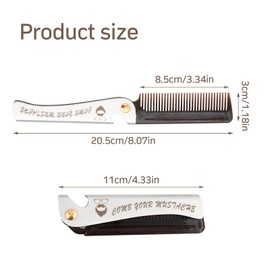 Focenat Foldable Beard Comb, Pocket Beard Comb, Foldable Comb, Stainless Steel Comb, Hairstyle Comb, Men's Comb Small, Folding Comb for Men, Salon, Home, Styling