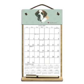 Small 7" x 12" Wooden Refillable Dog Calendar Holder Filled with a 2026 Calendar and Includes an Order Form Page for 2027- Saint Bernard