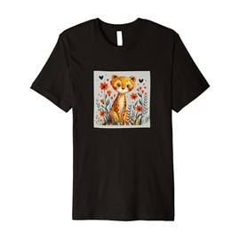 Leopard Flowers With Hearts Around Boho Style Graphic Premium T-Shirt