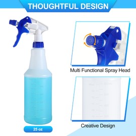 Eaasty 12 Pack Plastic Spray Bottles 25 oz Leak Proof Mist Spraying Bottles Safe Squirt Bottle Refillable with Adjustable Head and Measurements for Bleach Rubbing Cleaning (Blue)