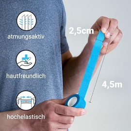 TRUETAPE Fingerpflaster | 8x Rollen selbsthaftende Pflaster f√ºr die Finger (2,5cm x 4,5m) | Tape Verband selbstklebend I Schmutzabweisendes Pflasterband I schmale Haftbandage (Blau)