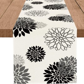 WHOMEAF - Camino de mesa de Dahlia Pinnata Flower Beige moderno y elegante Pompon Farmhouse geométrica mesa de centro para el hogar, cocina, comedor, fiesta, 13 x 36 pulgadas