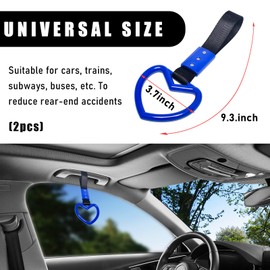 Wevdn 2 PCS Heart Shaped Car Hand Straps, Car Rear Bumper Warning Rings and Interior Decoration, Tsurikawa Rings Heart Handle for Car SUV Subway Bus, Universal Car Accessories (Blue)