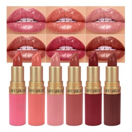 Conjunto De 6 Unidades De Batom Glitter, Impermeável De Long