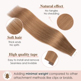 Tess Tape Extensions, Real Hair Tape-in Hair Extensions, Remy Human Hair, 40 Wefts x 4 cm, 100 g – 40 cm (6 Medium brown)