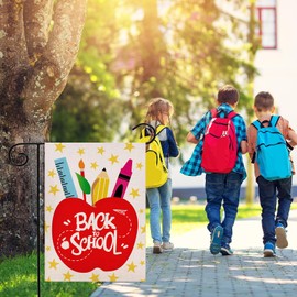 Back to School Apple Garden Flag 12.5x18 Inch Double Sided, First Day of School Yard Outdoor Decoration