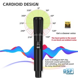 MOREFAND Wireless Microphone Set, 2.4G Hi-Res Audio, DSP Noise Reduction, 2-Pack with Receiver, Black Karaoke Singing, Wedding, DJ, Party, Speech, Church, Class Use,PA System