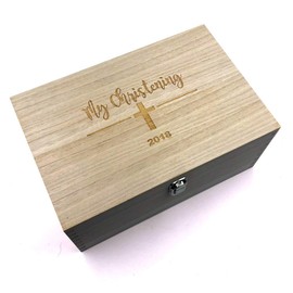 ukgiftstoreonline Large Wooden Christening Keepsake Memories Box Gift