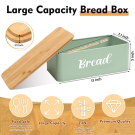 Hushee 2 Pcs Metal Bread Box and Butter Dish with Bamboo Cutting Board Lid, Large Bread Kitchen Storage Container Farmhouse Airtight Butter Holder with Stainless Steel Knife(Sage Green)