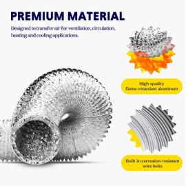 iPower 4 inch 8 feet Non-Insulated Flex Air Aluminum Foil Ducting Dryer Vent Hose for HVAC Ventilation with 2 Clamps, Silver