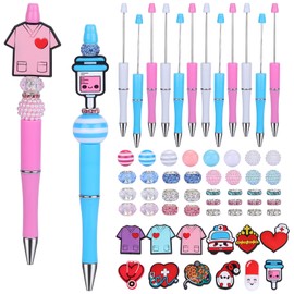 HUAAPLEGO 12 Set Plastic Beaded Pens Pen Making Supplies Beadable Pens Kit with Assorted Beads for DIY Pens Students School Office Supplies（Nurse）
