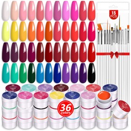 Saviland 36 Colors Gel Nail Set, 0.3 fl oz (8 ml), Color Gel Set, 15 Nail Brushes, DIY Nail Art Design, UV/LED Compatible, Drawing Nail Brush for Nail Salon, 36 Colors x 8 ml