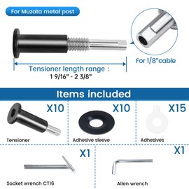 [Patent] Muzata 10 Pack 1/8" Black Invisible Cable Railing Kit Hardware Upgraded Hand Swage Tensioner Hidden for 2"x2" Metal Post T316 Stainless Steel Deck Cable Railing System CB40