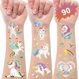 SUNAI Unicorn Party Favors - 90Pcs Gold Foil Styles Unicorn Temporary Tattoos for Unicorn Birthday Party Decorations, Supplies, Favors, Gifts Goodie Bag Fillers, 8 Sheets