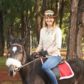 JewelryWe Cowboyhut Strohhut für Damen Herren: Farbverlauf Khaki Westernhut Sommerhut Sonnenhut mit Türkis Perlenband Atmungsaktiv Cowboy Cowgirl Hut Krempe Stroh Panamahut mit Verziertem Hutband