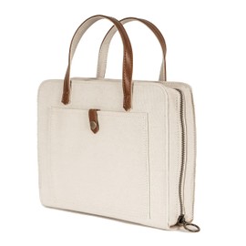 Bekah Rose Bible Cover for Women | Canvas Case with Faux Leather Handles, Purse Style Bible Bag with Zippered Closure and Snap Pocket (White/Cream, Medium and Large Bibles)