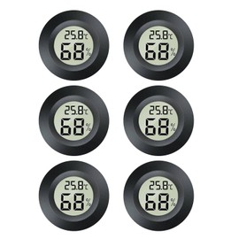 LYCXAMES Hygrometer Mini, 2in1 Thermometer Hygrometer, 6 pcs Mini LCD Digital thermometer innen luftfeuchtigkeitsmesser, Außenfeuchtemessgerät Temperaturmesser für Gewächshaus Keller, Rund Schwarz