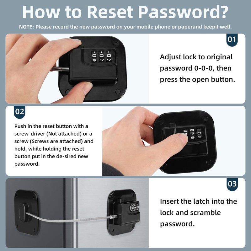 Refrigerator Lock, Heavy Duty Fridge Lock,Child Proof Cabinet Locks,Easy Install,Combination
