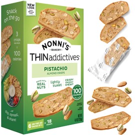 Nonni's THINaddictives Almond Thin Cookies, Pistachio Almond Biscotti, Sweet Crunchy & Chewy, Individually Wrapped, Kosher Snack, Perfect with Coffee, 4.4 oz