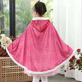 jbluelover Cape, Princess, Plain, Ribbon Decoration, Hooded, Fluffy, 3 Sizes, Long, Cute, Stylish, Cold Protection, Washable, Easy to Put on and Take Off, Halloween, Birthday, Christmas, Present,