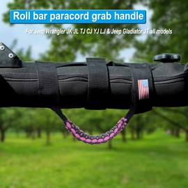 KOHUIPU Roll Bar Grab Handles with US Flag, Paracord Grip Handle for Jeep Wrangler JK JKU JL JLU TJ CJ YJ & Gladiator JT, Pink