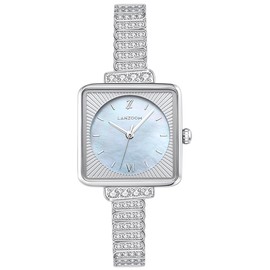 LANZOOM Women's Quartz Watch,Blue Nacre Dial,Square Watch with Elegant Bracelet Strap