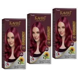 Kaveri Creme Hair Color Permanent Hair Dye Color - With Improved Creme Formula for Gray Coverage Ammonia Free Hair Color Dye for Rich Bright Long lasting (Burgundy, 3.04 Fl Oz) - Pack Of 3