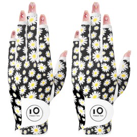 Golf Gloves for Women Left Hand Right Hand 2 Pack All Weather Golf Gloves with Ball Marker Squeeze Soft Comfortable Spring Summer Autumn (Small Daisy Nail, S, Left Handed)