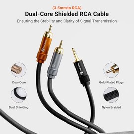 Fosi Audio Cable de 3.5 mm a RCA de 3.9 pies, doble núcleo con doble blindaje, conectores chapados en oro, PVC duradero y nailon trenzado, compatible 