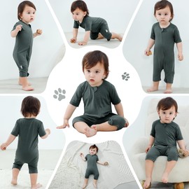 COOKY.D Unisex Baby Bamboo Fiber Short Sleeve Spring Romper Soft Breathable Toddler Ideal Summer Jumpsuit 18-24 Months,2 Pack,Dark Grey&Grey