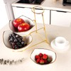 jinsongdafa 3-Tier Serving Rack Ceramic Bowls, Foldable Gold Stand with