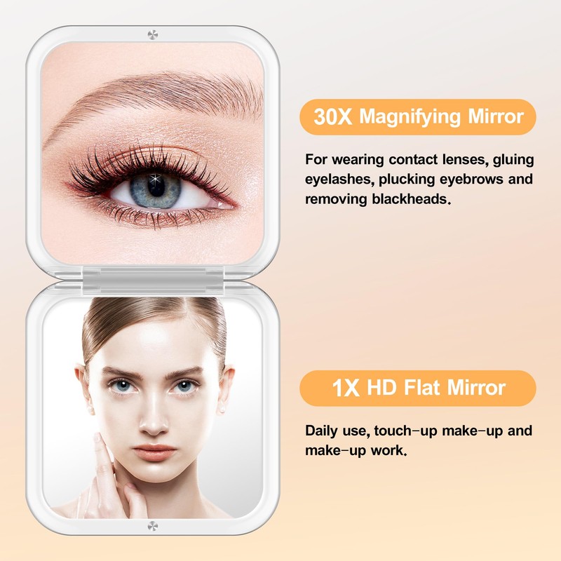 MIYADIVA Compact Mirror, 30X Magnifying Mirror, Pocket Mirror for Purse,