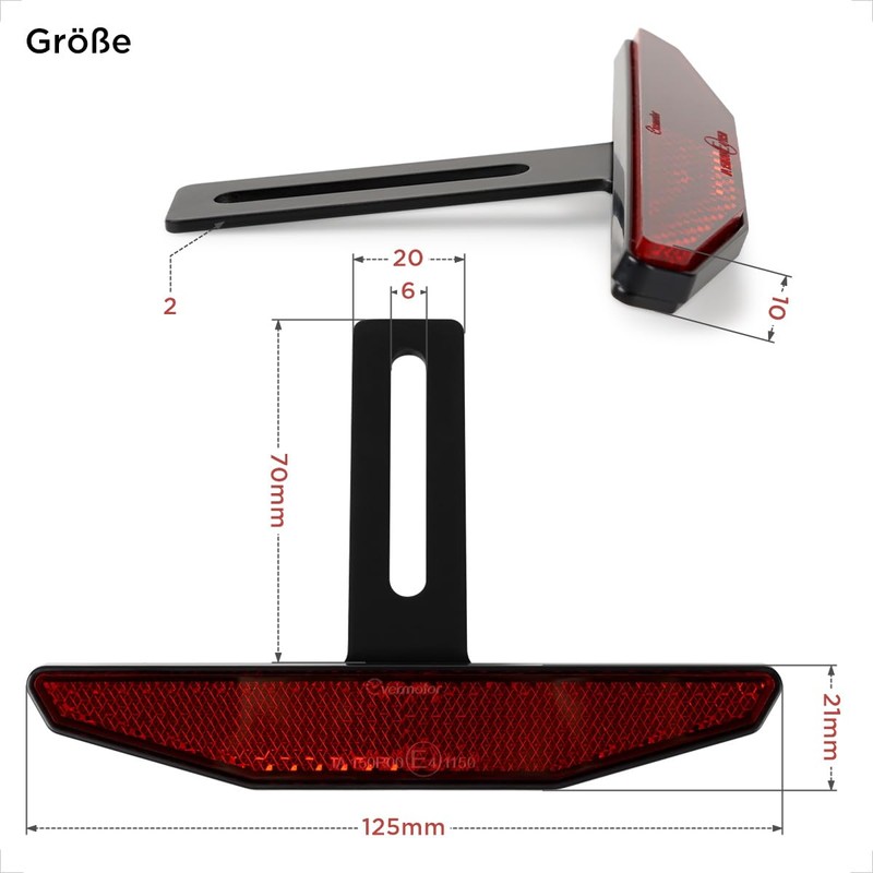 Evermotor Rear Reflector E4 Tested, Motorcycle Reflector Rear with Short