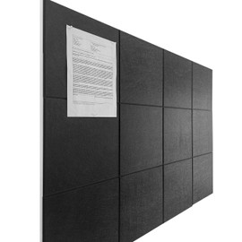 DECORITA Black Cork Board Alternative 47"x35" | Felt Wall Tiles (12-Pack) | Aesthetic Felt Bulletin Board for Office, Home & Classroom | Large Cork Boards for Walls Pinboard Dartboard Wall Protector
