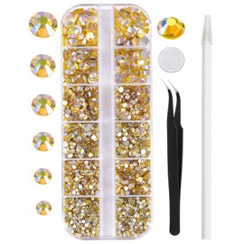 3820Pcs Rhinestones for Nail Art Glass Crystals,6 Size(ss6-ss30) Nail Gems Flatback Rhinestone for Crafts,Jewels Diamonds Stone Kit with Picking Pen&Tweezers(Citrine AB)